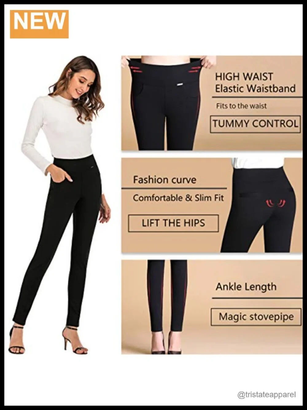 Slim Fit High Waist Pull On Dress Pants with Pockets for Work